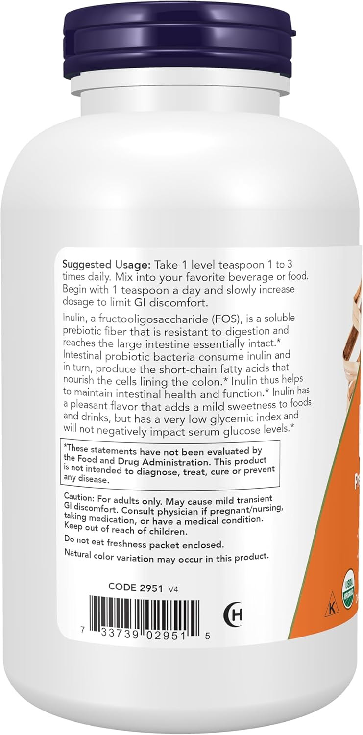 NOW Inulin Prebiotic Pure Powder Unflavored 1 Pound Supplement BB: 02/29