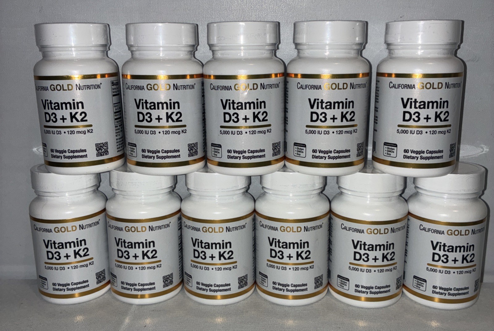 Lot Of 11-California Gold Nutrition Vitamin D3 + K2, 5,000IU, 120mcg K2/ 60 Caps