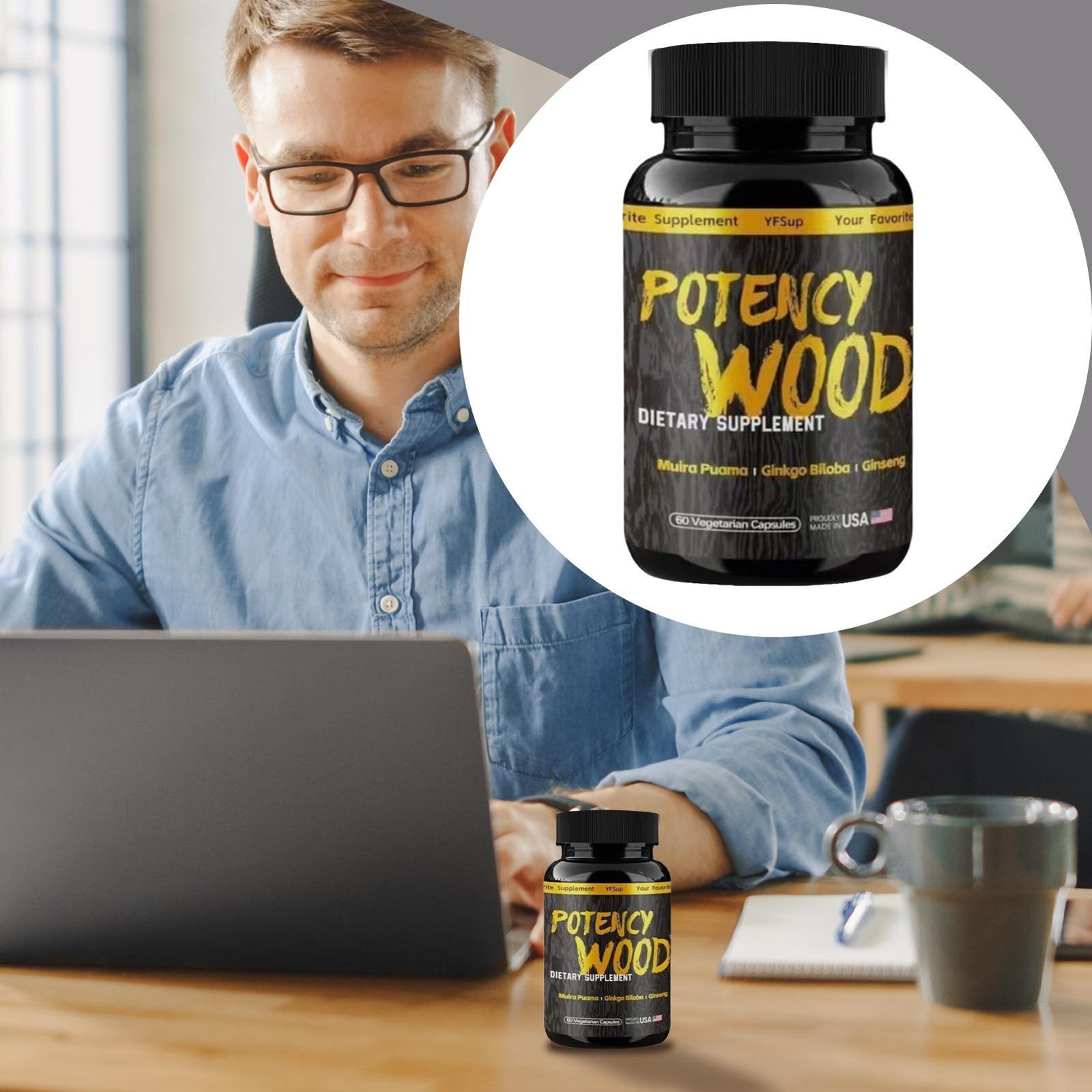 Potency Wood Ginseng Ashwagandha Gingko Tribulus, Herbal Supplements 60 Capsules
