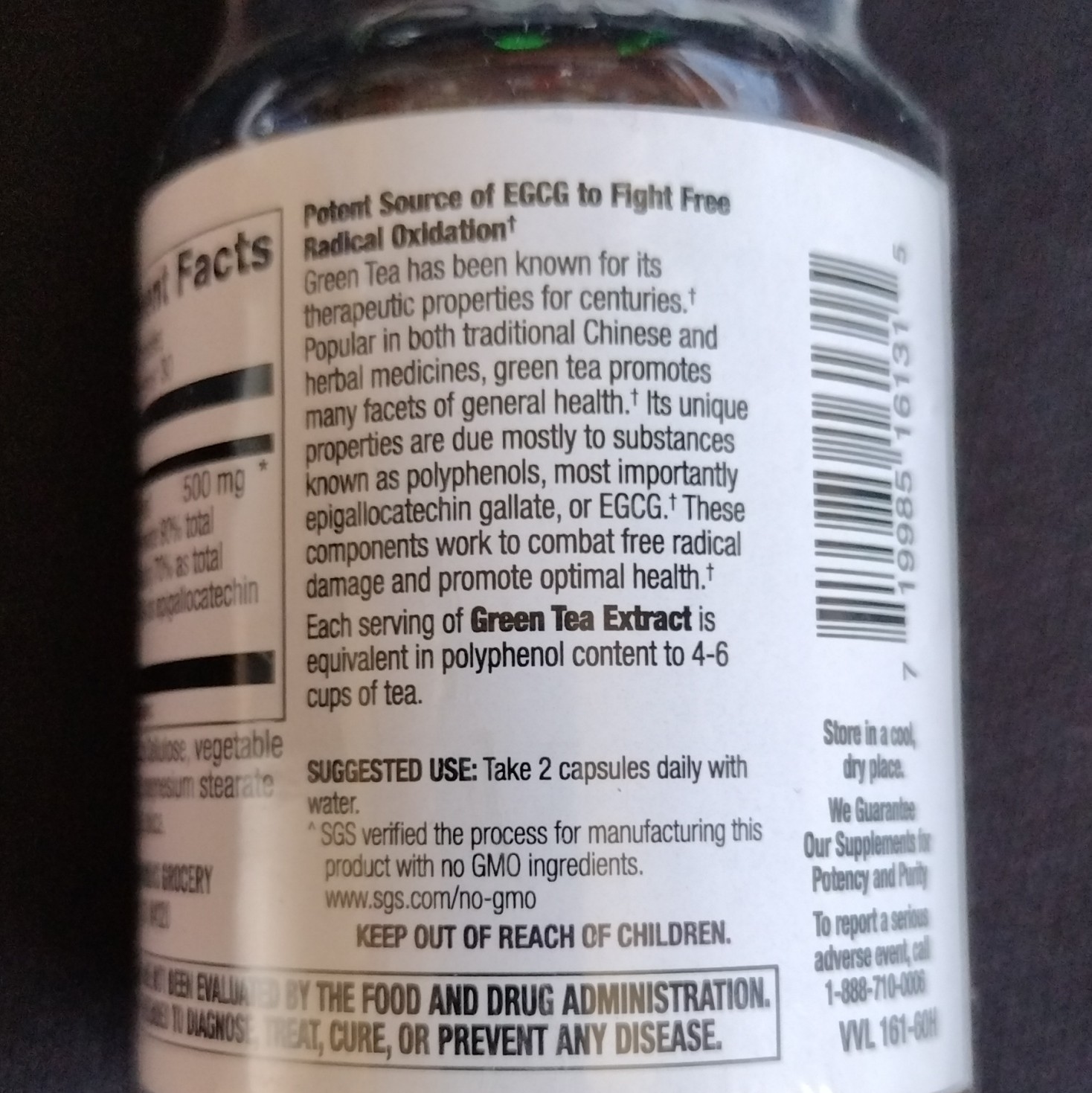 Harmons Green Tea Extract 500mg 90% Polyphenols Vegan Non-GMO Capsules 60ct
