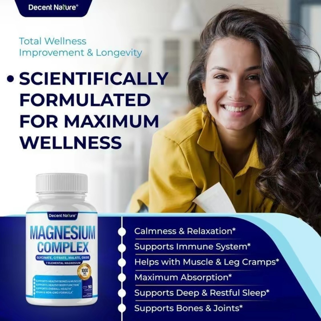NEW LUXRY Decent Nature Magnesium Complex1000mg-7Elemental Magnesium Capsules