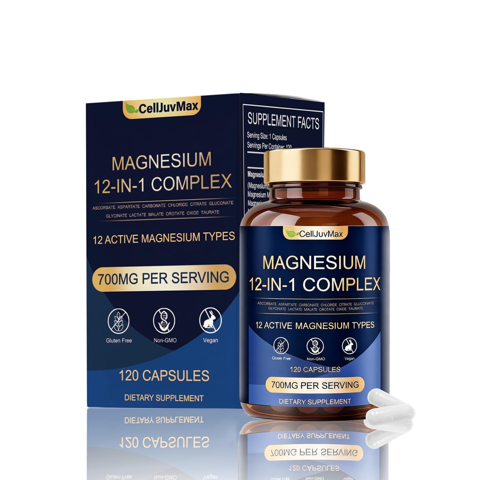Magnesium 12-in-1 Complex 700mg, with Glycinate & Citrate, Vegan Supplement for