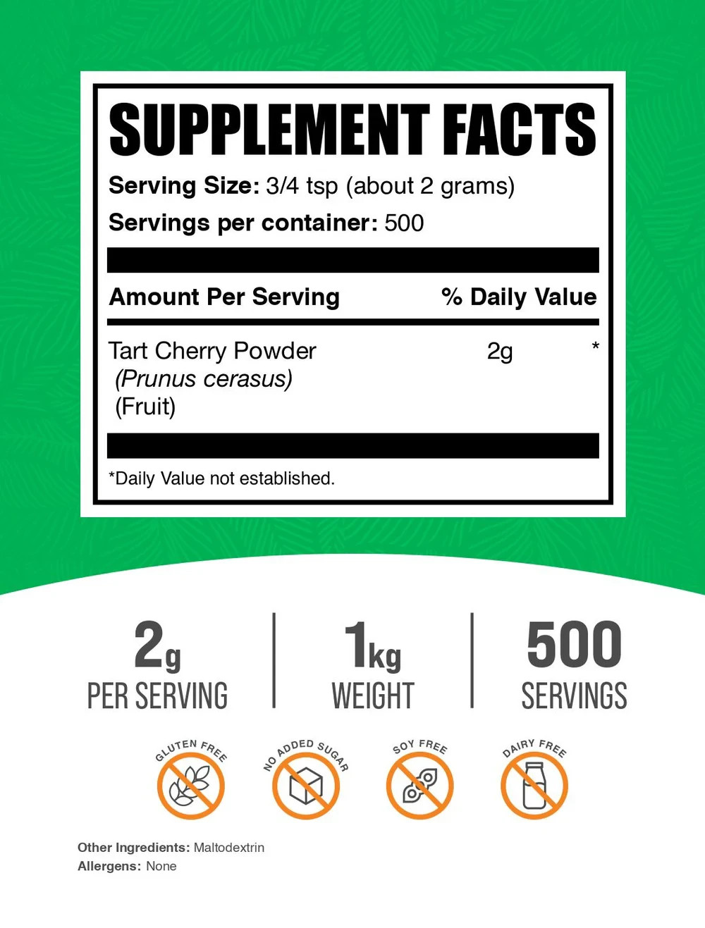 BulkSupplements Tart Cherry Powder – 1 kg (2.2 lbs)