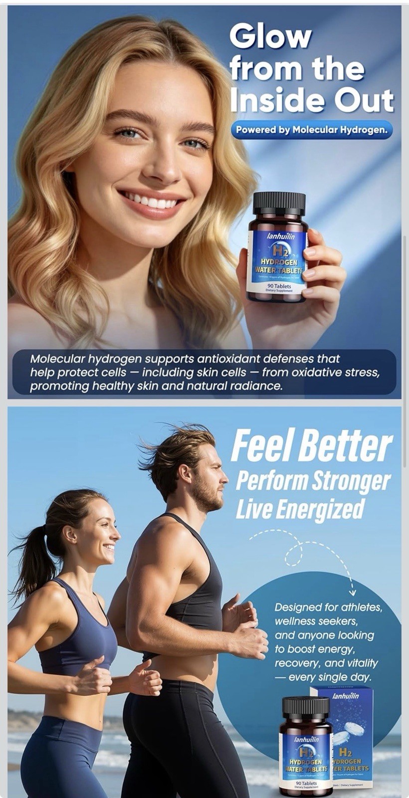 lanhuilin H2 Hydrogen Water Tablets 150mg Magnesium 90 Count Unflavored Vegan