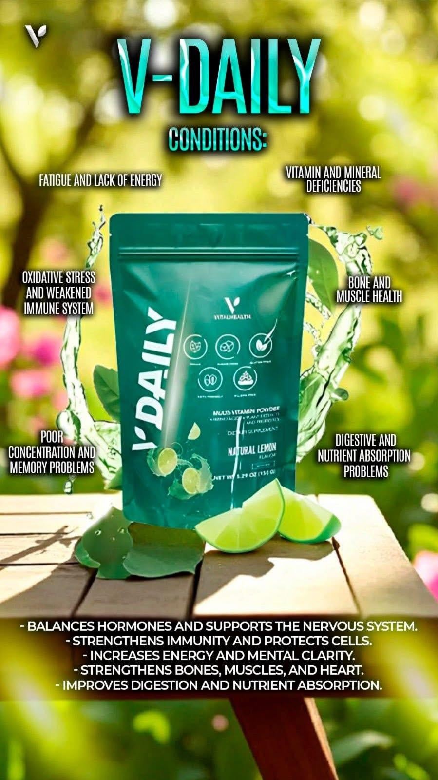 VitalHealth V-DAILY Lime Multivitamin Powder Vegan Sugar-Free Keto 5.29 oz