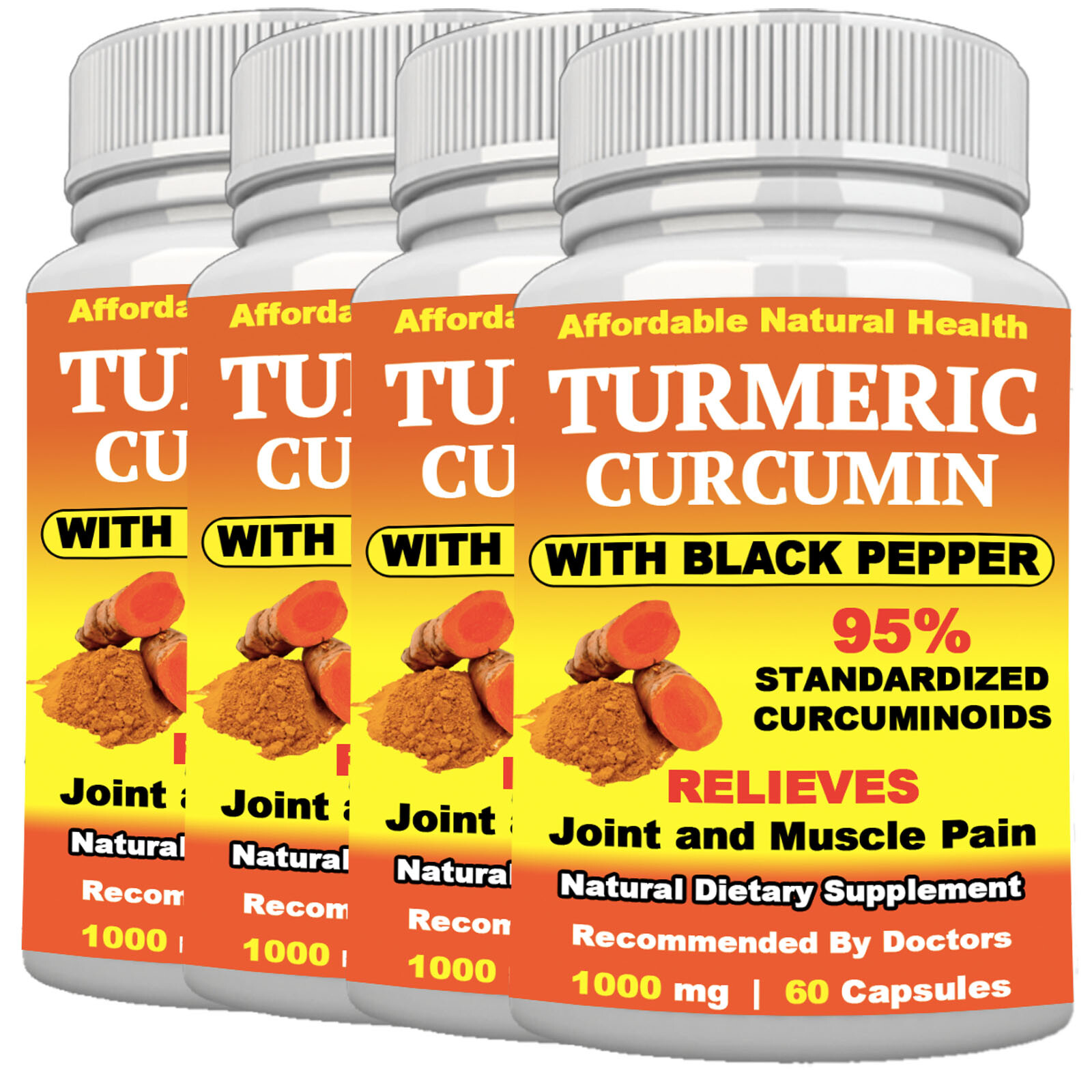 Turmeric With 95% Curcumin Joint and Muscle Pain Relief With Black Pepper 1000mg