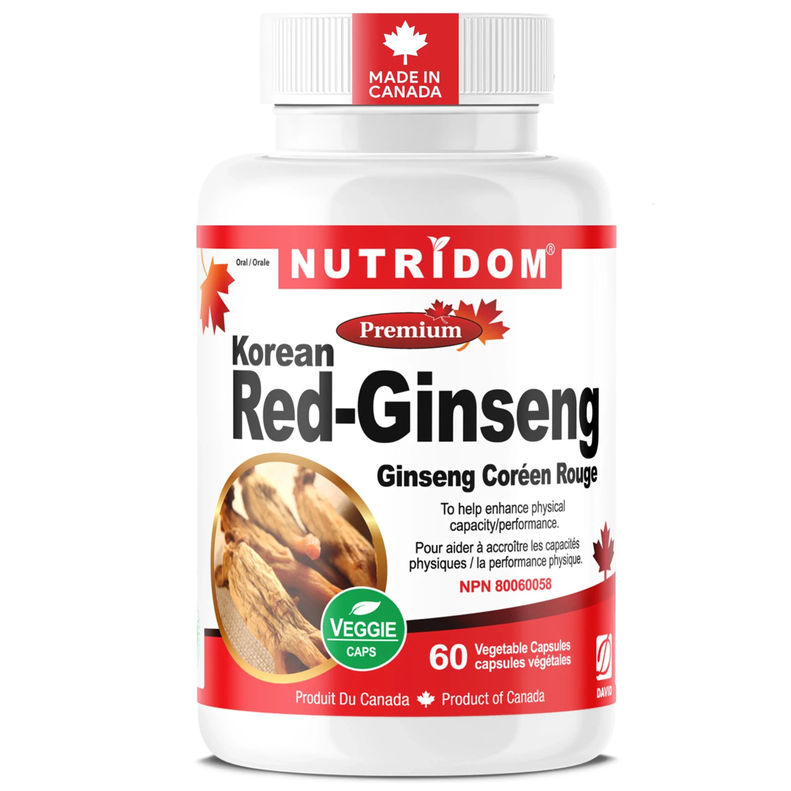 Nutridom Korean Red Ginseng 500mg 8% Ginsenosides Panax Extract 60 Vcaps Energy