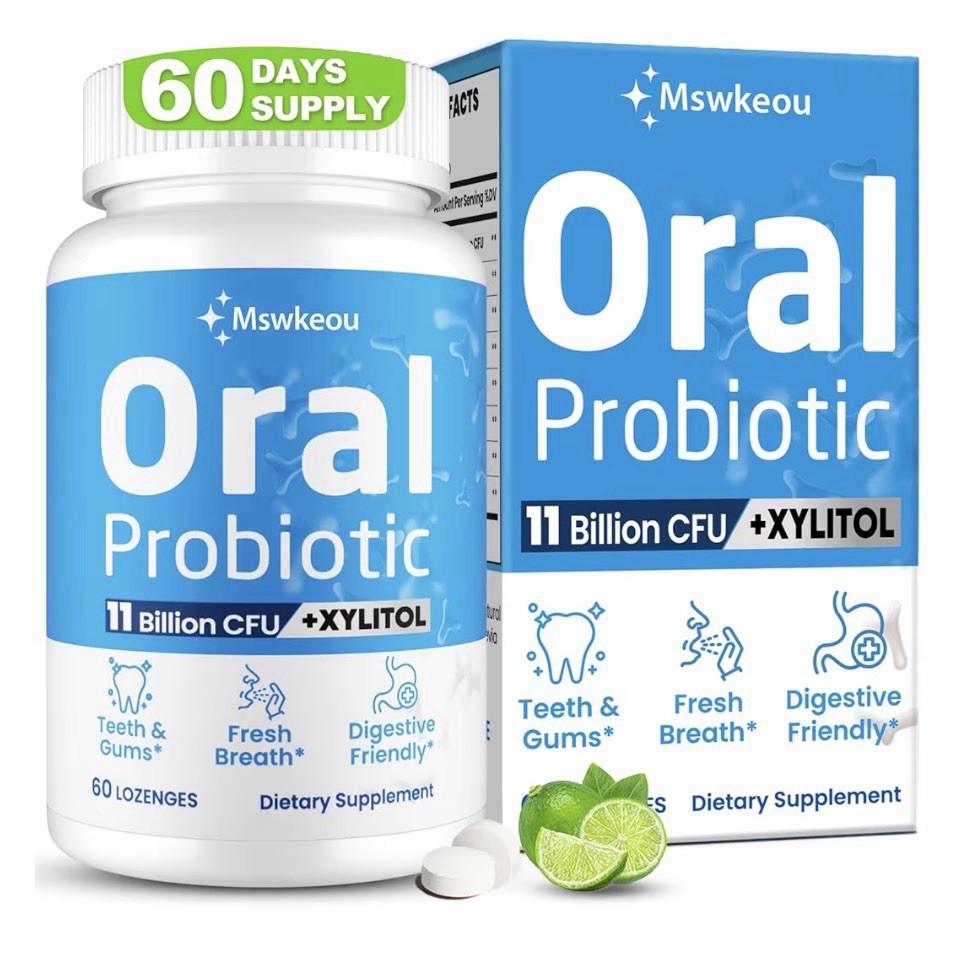 2 Packs Mswkeou Oral Probiotics for Mouth Bad Breath for Adults 11 Billion CFU