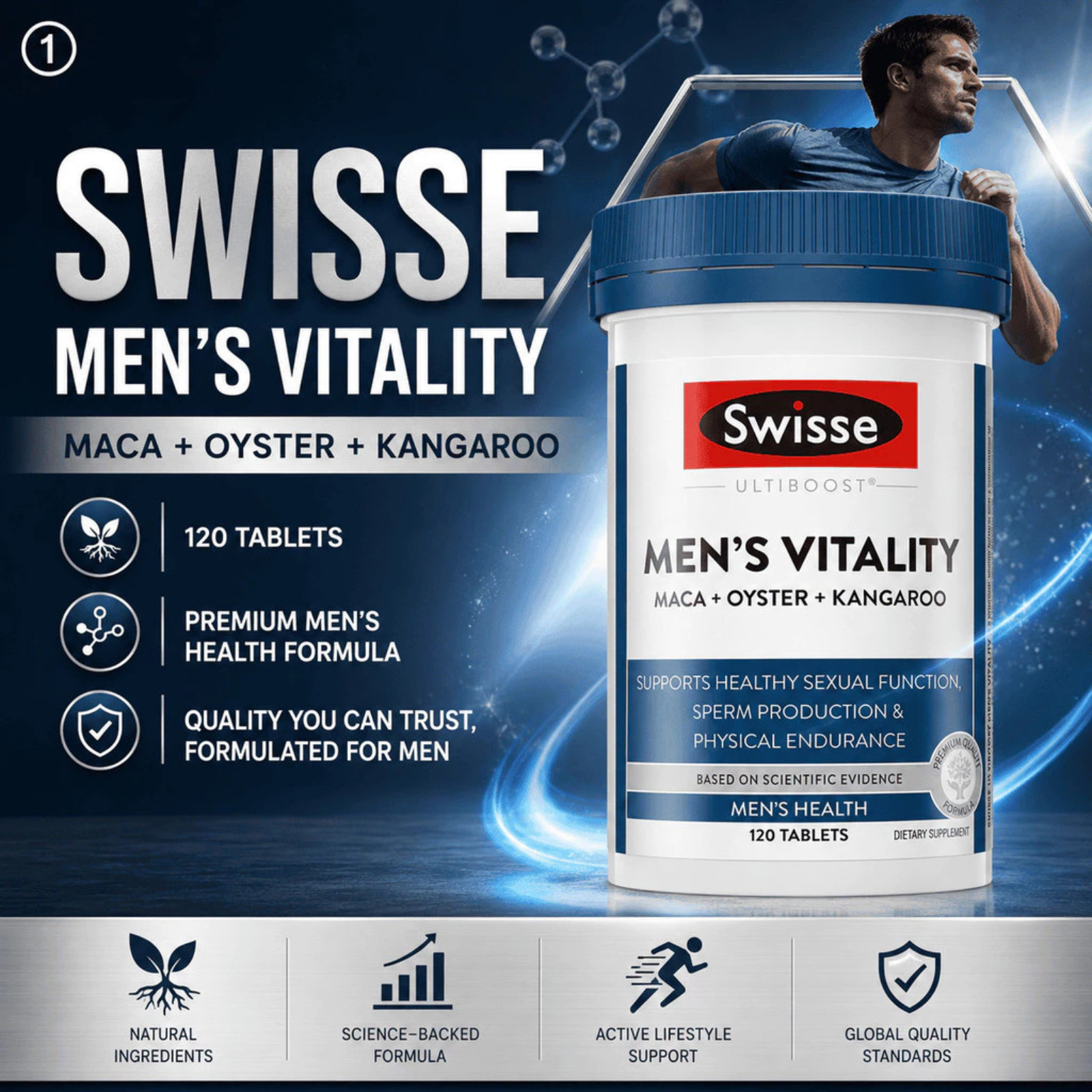 Swisse Ultiboost Mens Vitality Maca Oyster Kangaroo 120 Tablets Australia
