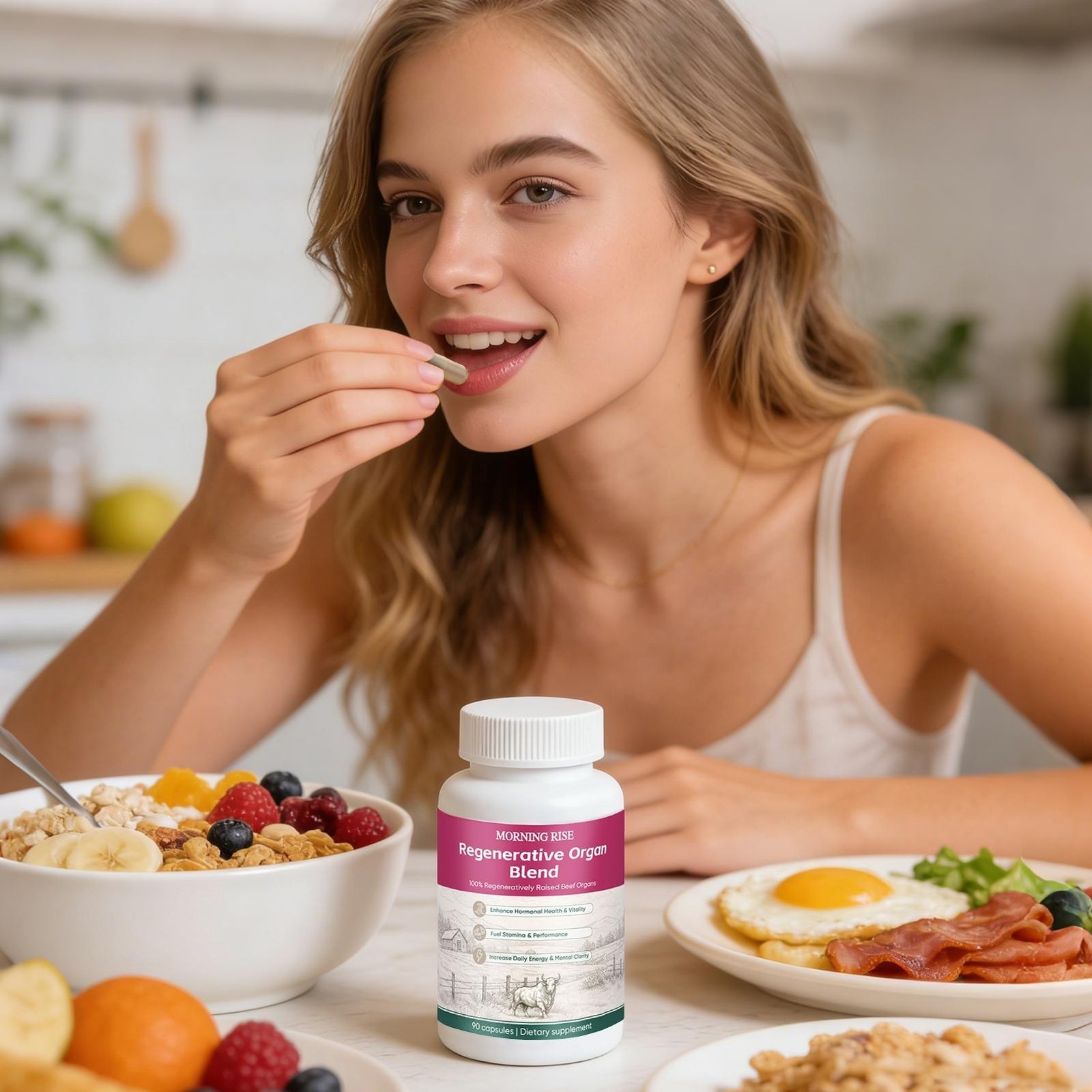 MORNING RISE Regeneratively Raised Beef Organs Capsules, Grass Fed & Pasture Rai