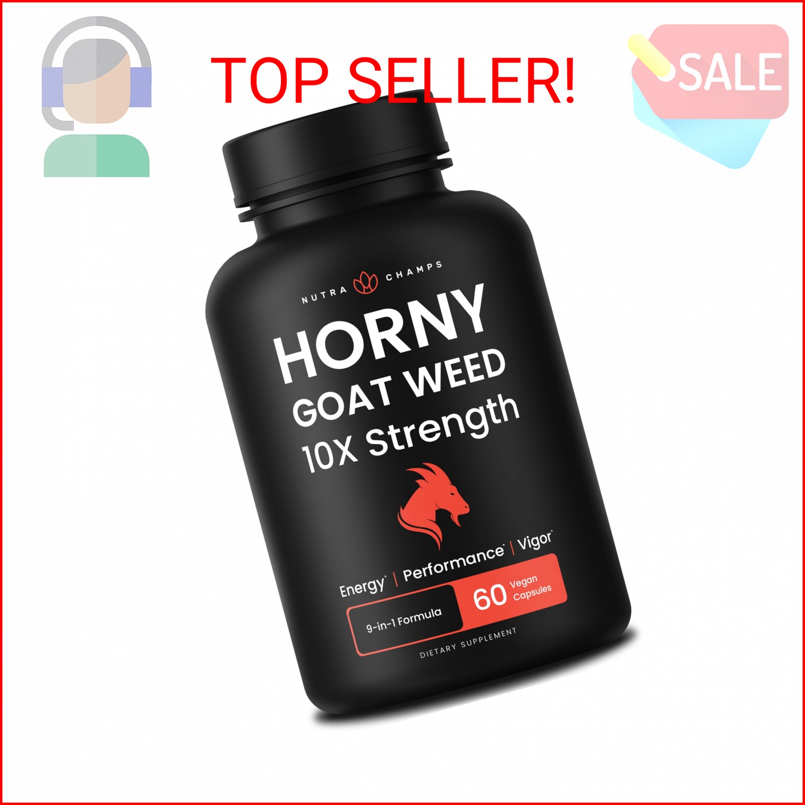 NutraChamps Horny Goat Weed, 1000mg Epimedium Energy Supplement, 10X Strength Ic