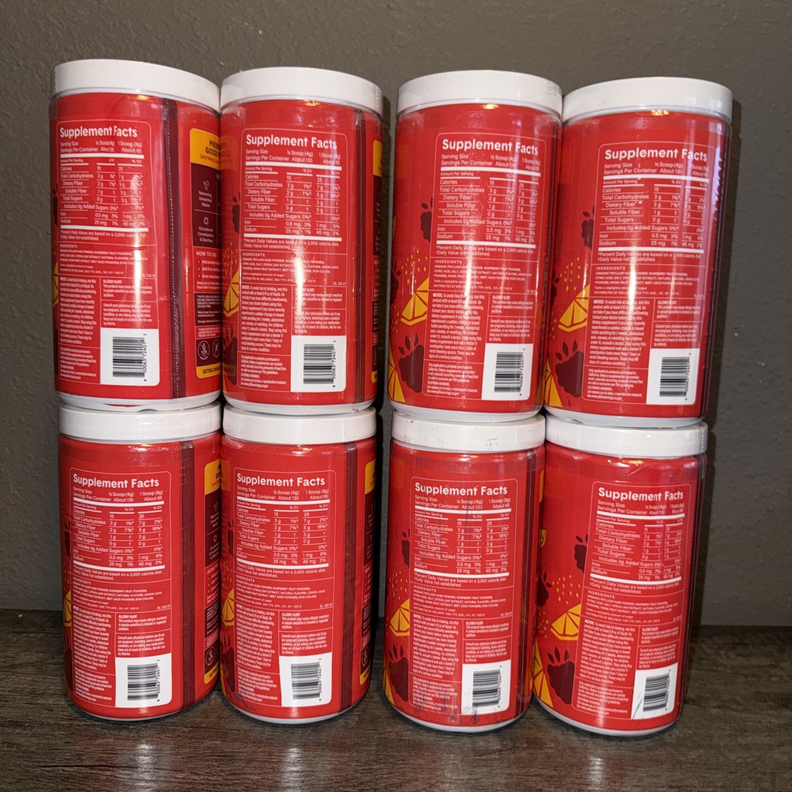 8 X Bellway Super Fiber + Fruit Psyllium Husk Raspberry Lemon 18 oz Each
