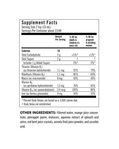 Flora Iron Plus Herb with B Vitamin Complex Liquid Formula Gluten Free 7.7 Fl Oz