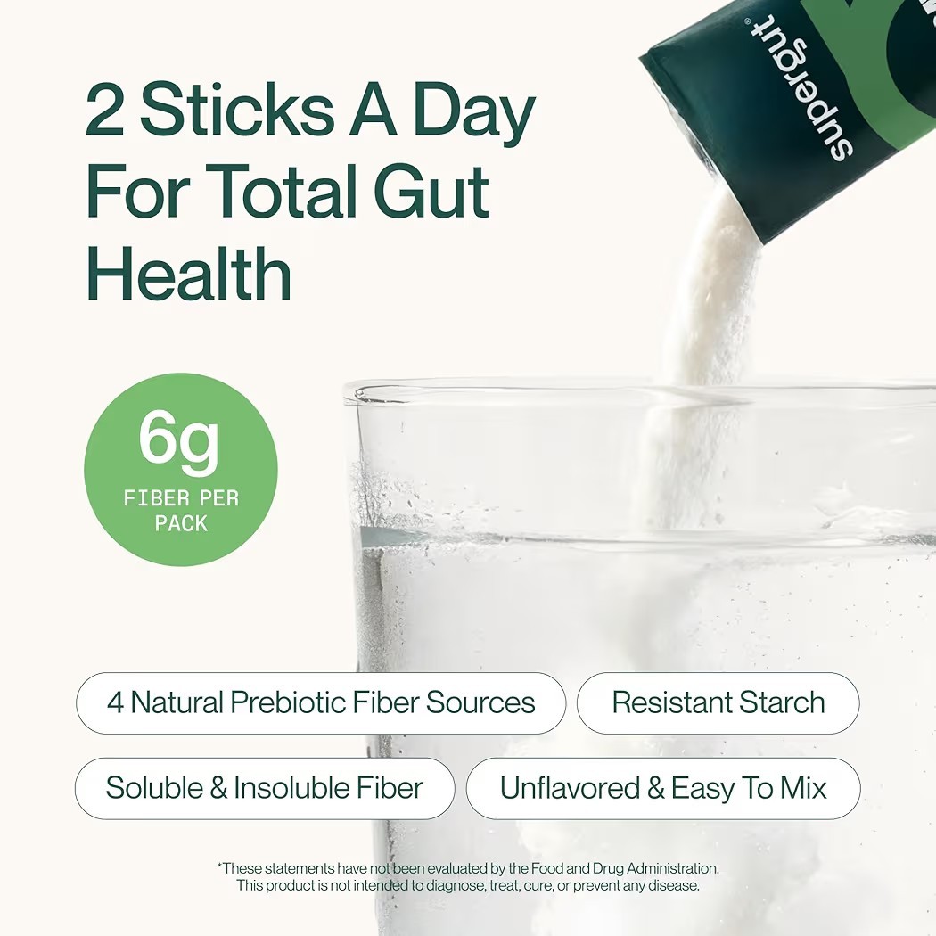 Supergut Foundational Daily Fiber Vegan & Sugar Free Prebiotic Powder 15 Stick