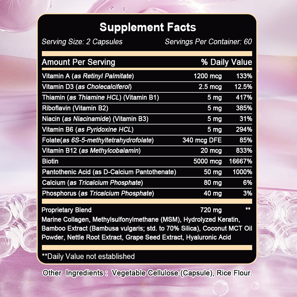 Biotin Beauty Complex 25 000 mcg Maximum Strength Hair Skin and Nails Health