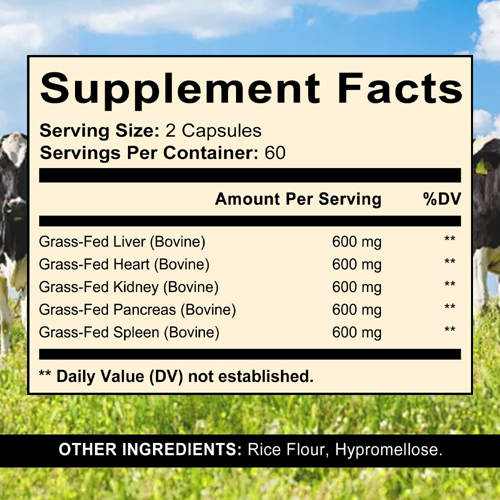 Grass Fed Beef Liver 3000mg Supplement, 30/60/120 Caps, Nature’s Multivitamin