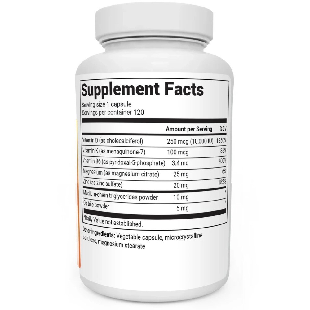 Dr. Berg – D3 & K2 Vitamin – 10,000IU Vitamin D 100mcg Vitamin K2 – 120 Capsules