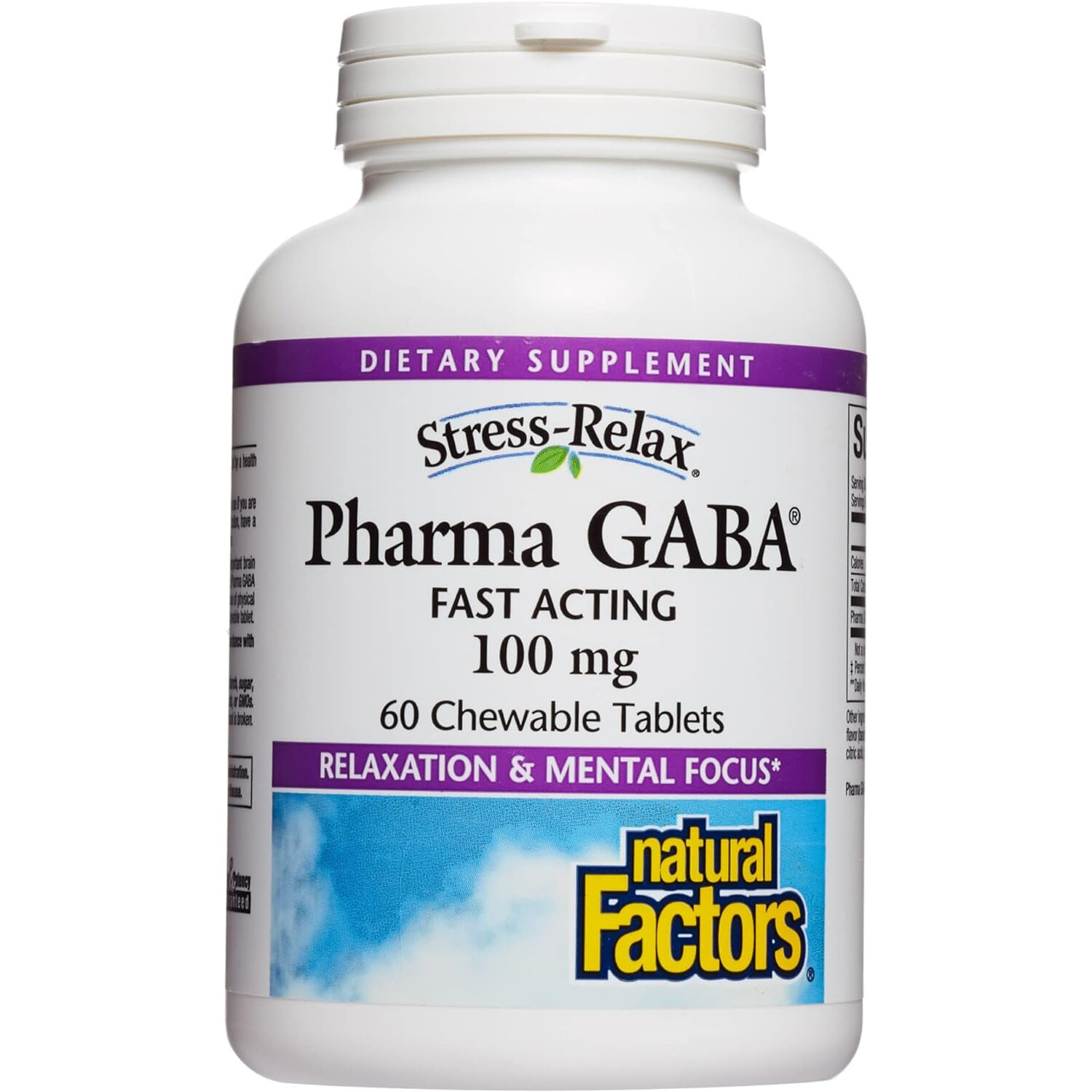 Natural Factors Stress-Relax Pharma GABA 100 mg, 60 Chewable Tablets