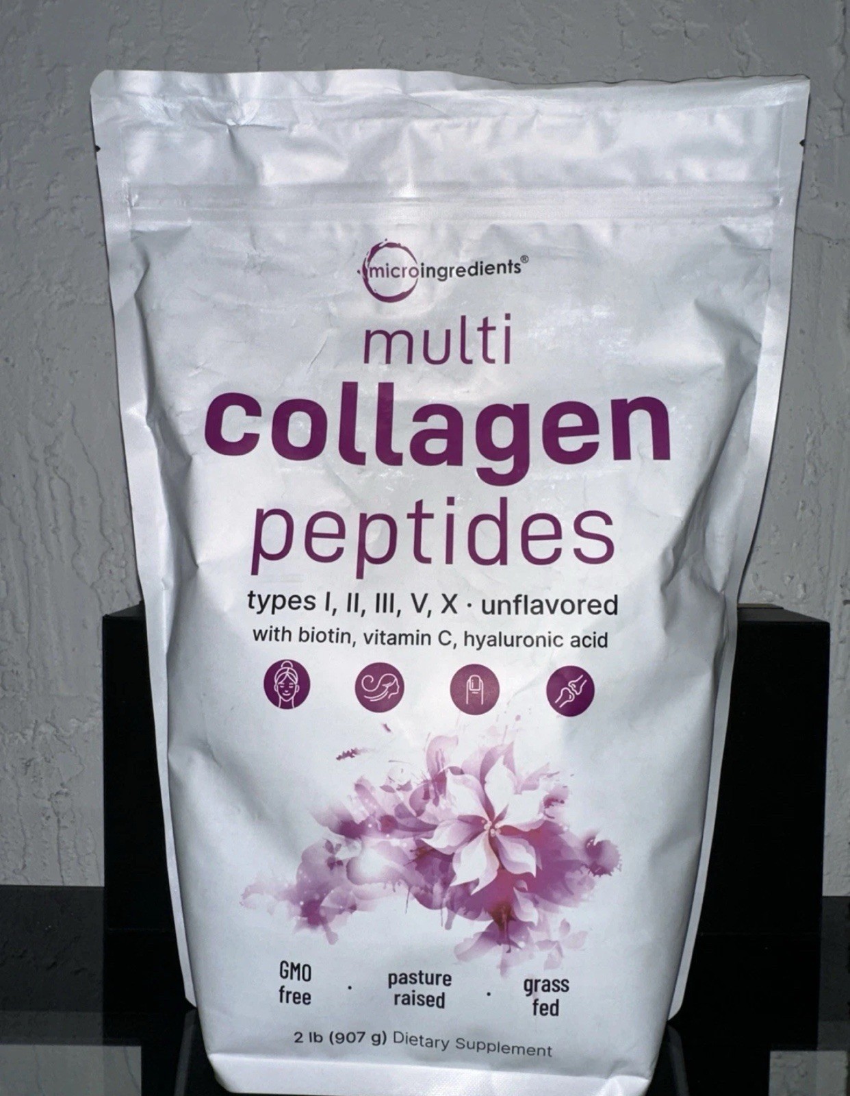 Micro Ingredients Multi Collagen Peptides Powder Types I-V-X Unflavored 2lb