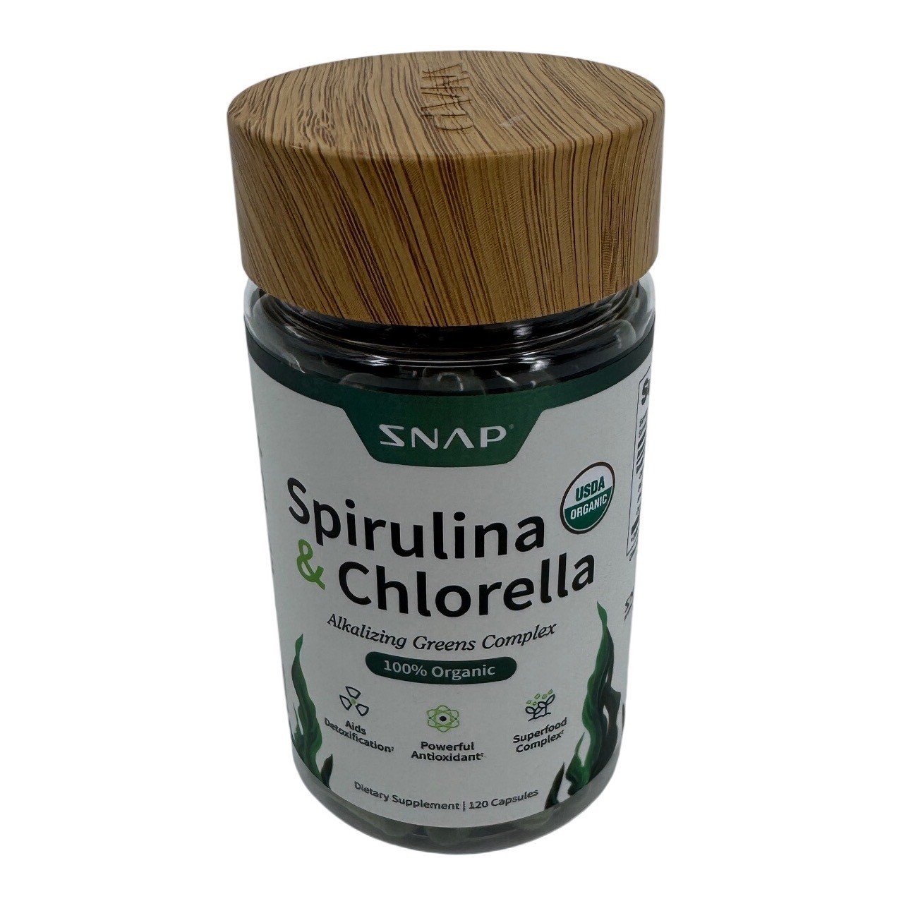 Snap Spirulina & Chlorella Alkalizing Greens Complex 120 Capsules 100% Organic