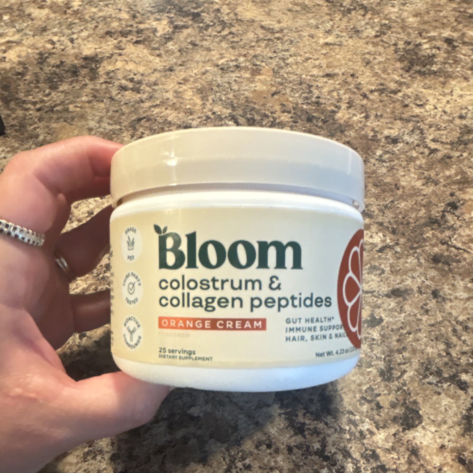 Bloom Colostrum & Collagen Peptides Powder Orange Cream 4.23 oz Grass Fed Tested
