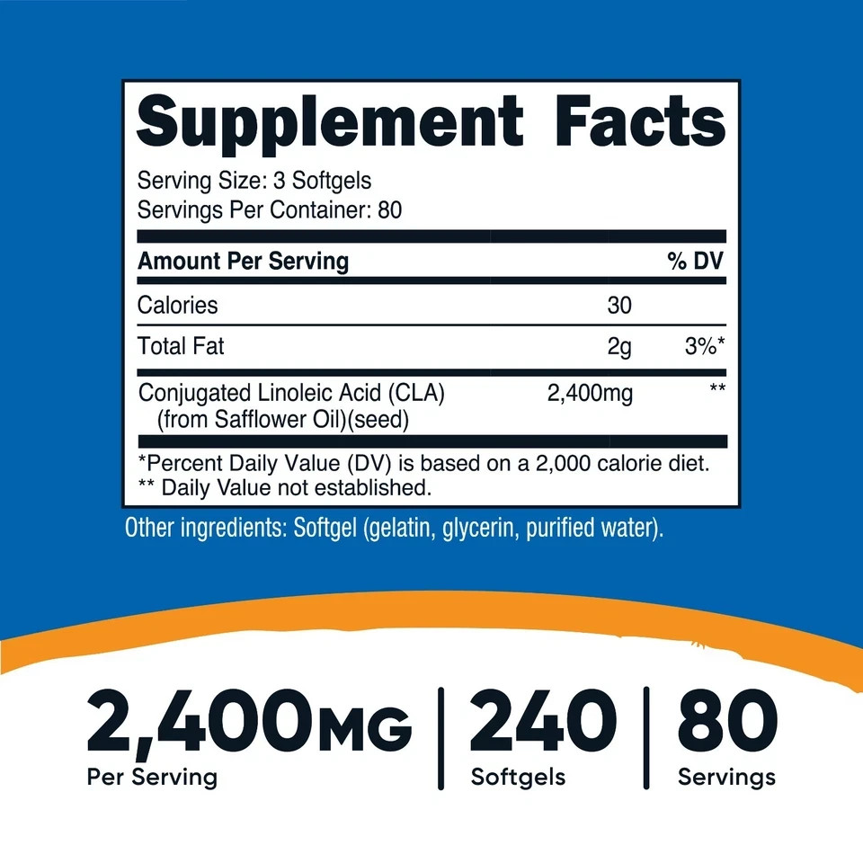 Nutricost CLA 800mg Servings, 240 Softgels – Gluten Free, Non-GMO exp: 12/2026