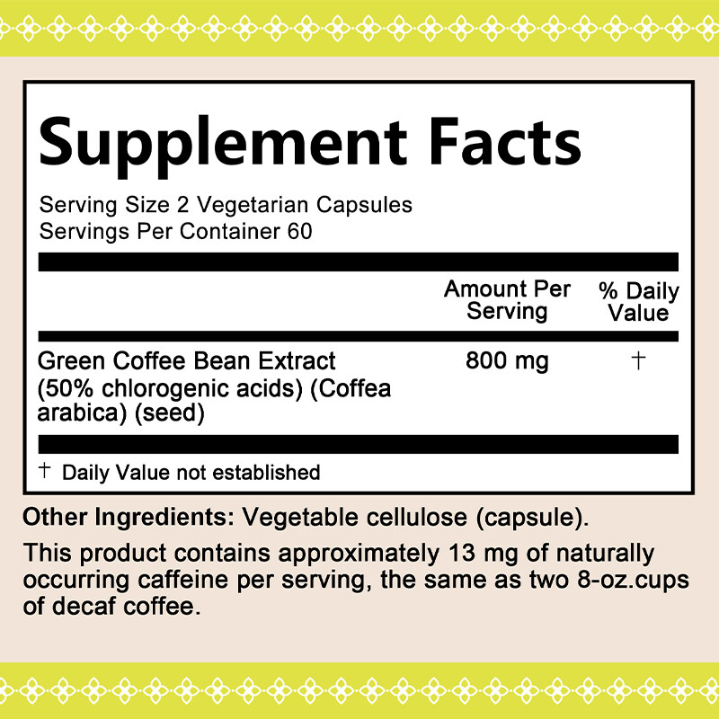 Green Coffee Bean Extract Weight Loss Energy Boost Herbal Supplement 120 Capsule