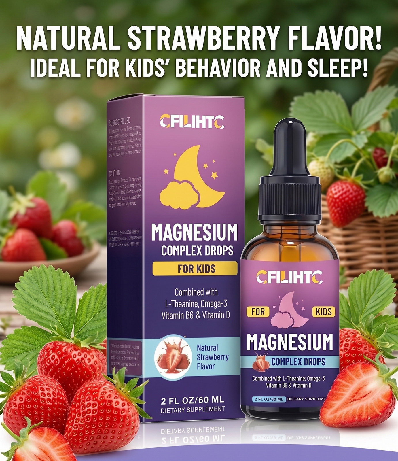 2 Pack Kids Magnesium Glycinate Liquid Drops Sleep & Calm Support Strawberry