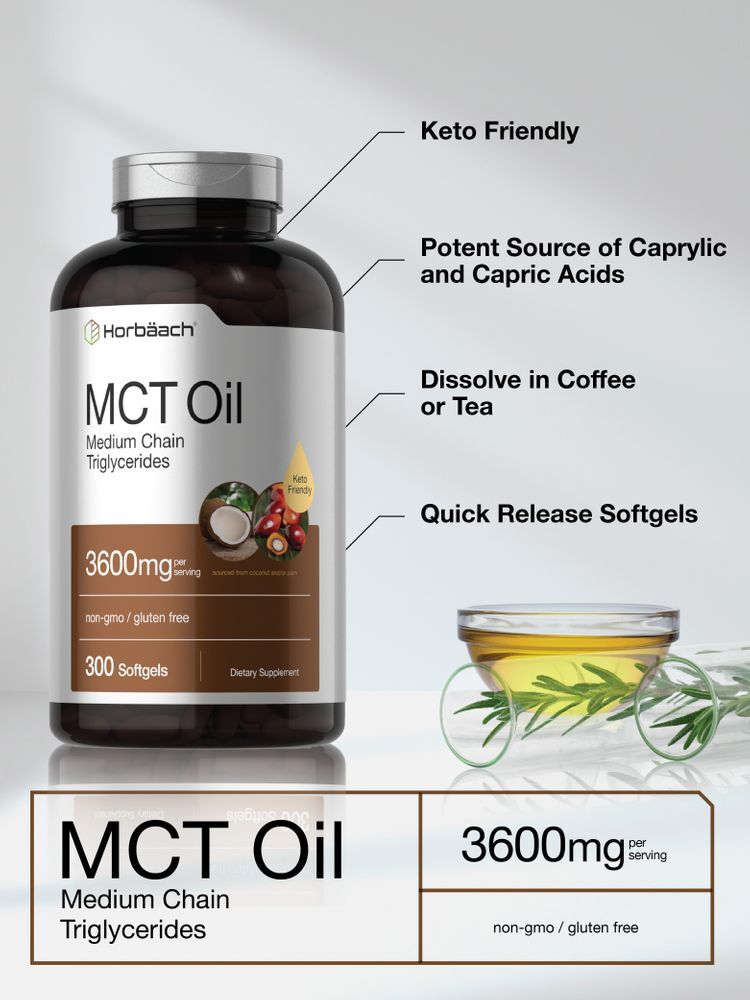 MCT Oil Softgels 3600 mg | 300 Softgels | Coconut Oil Pills | Keto | by Horbaach