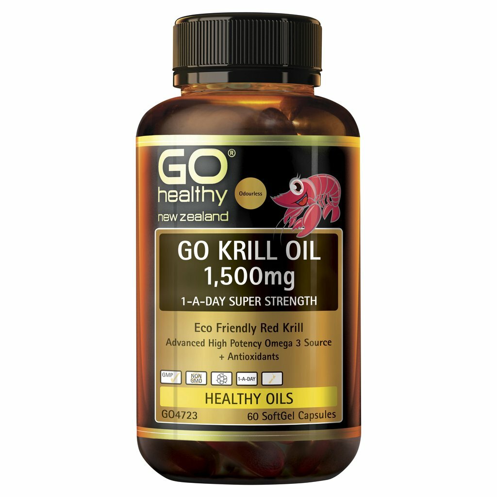 Go Healthy GO Krill Oil 1,500mg SUPER STRENGHT 1-A-Day 60 Caps – Omega 3