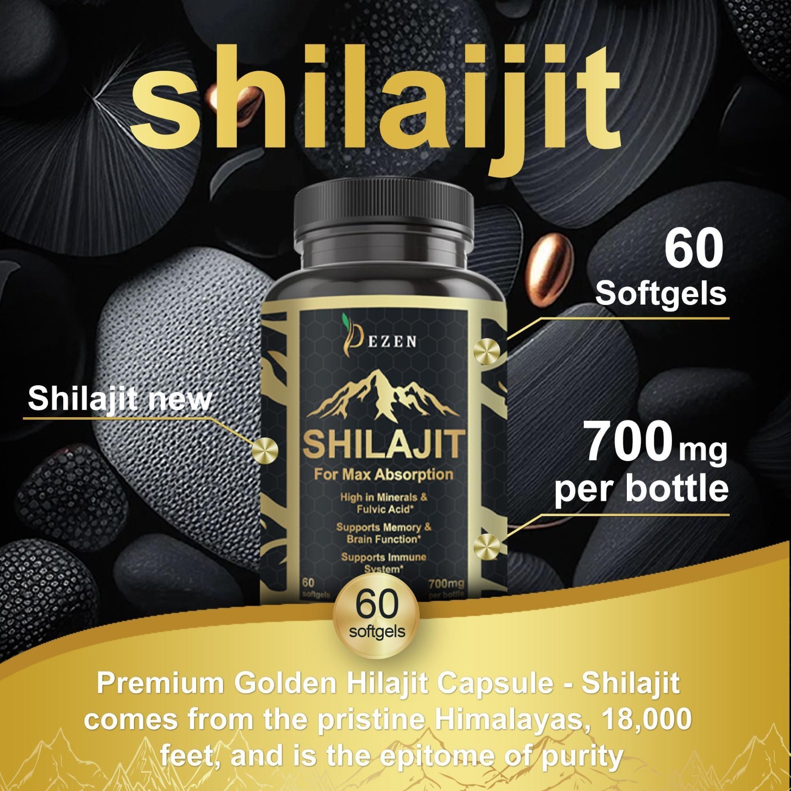 DEZEN Himalayan Shilajit & Krill Oil Softgel Combo with Omega 3, 60 Serving