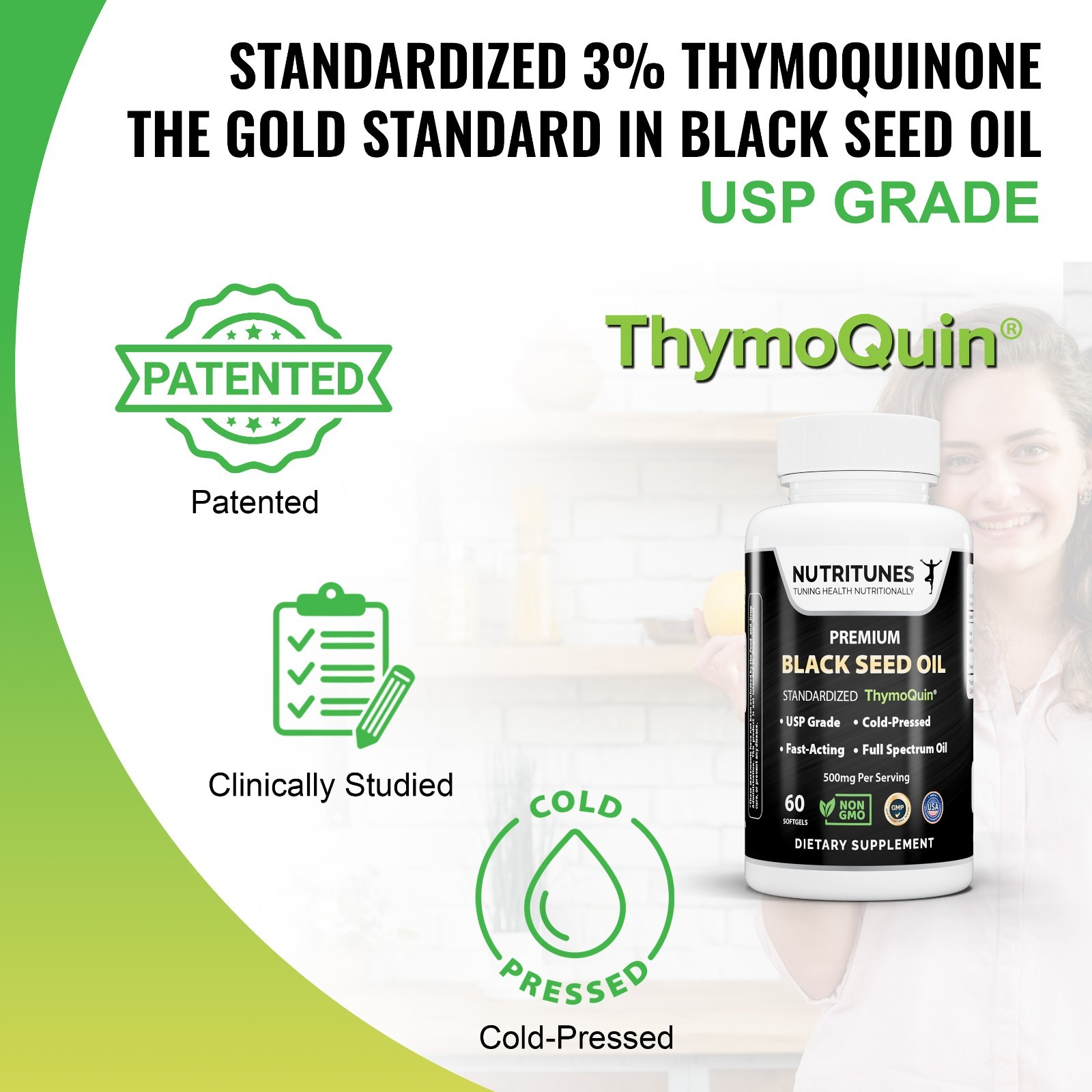 Black Seed Oil with 3% Thymoquinone Nigella Sativa – 60 Softgels