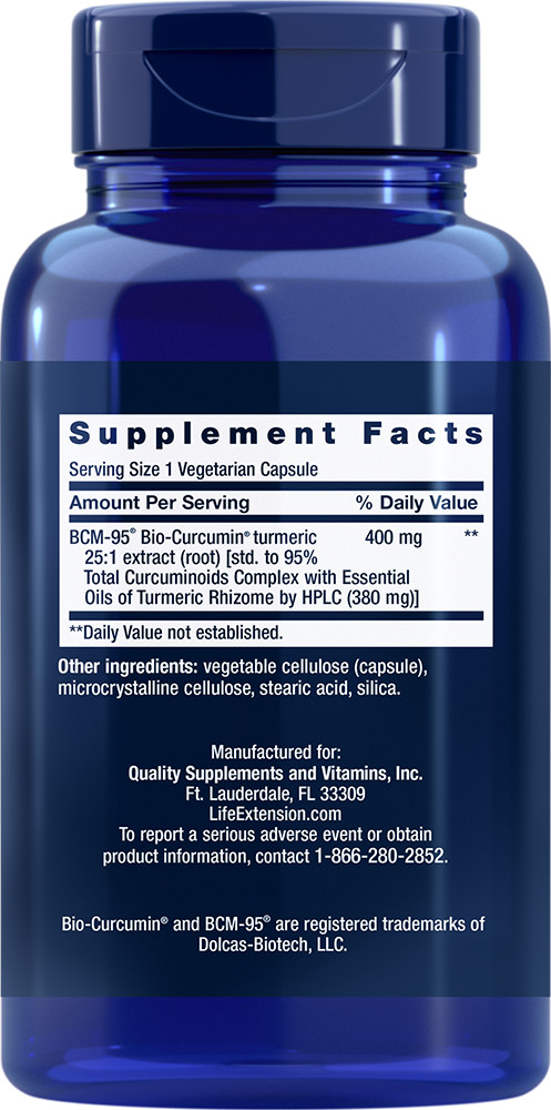 Super Bio-Curcumin Turmeric Extract, 400mg, 2X60 Caps Life Extension BCM-95