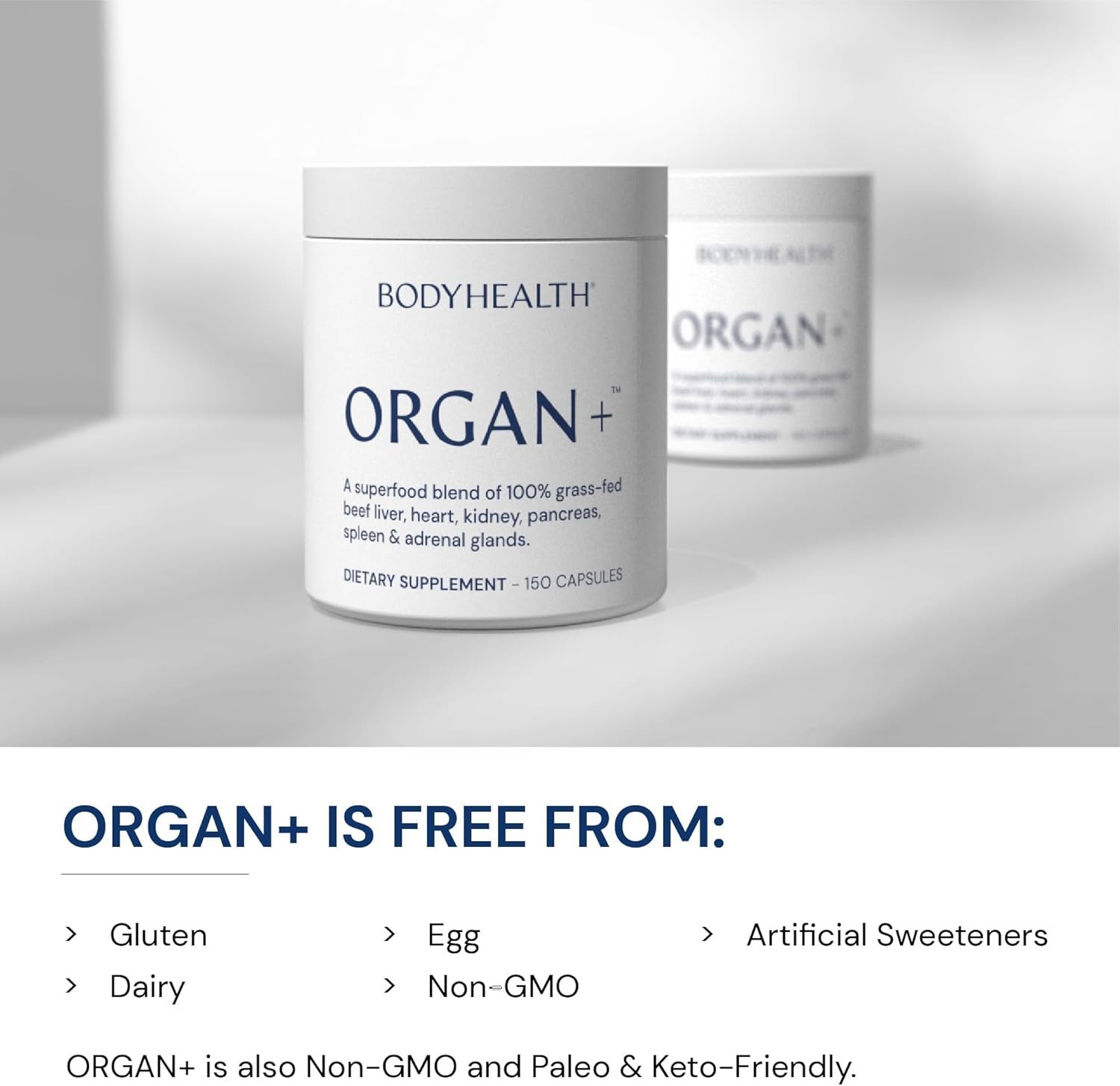 150 Caps x BodyHealth Organ+ Grass-Fed Beef Organ Supplement Liver Heart Kidney