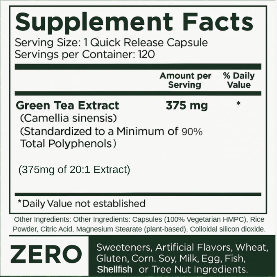 Agami Green Tea Capsules | 4 Month Supply | Energy & 120 Count (Pack of 1)