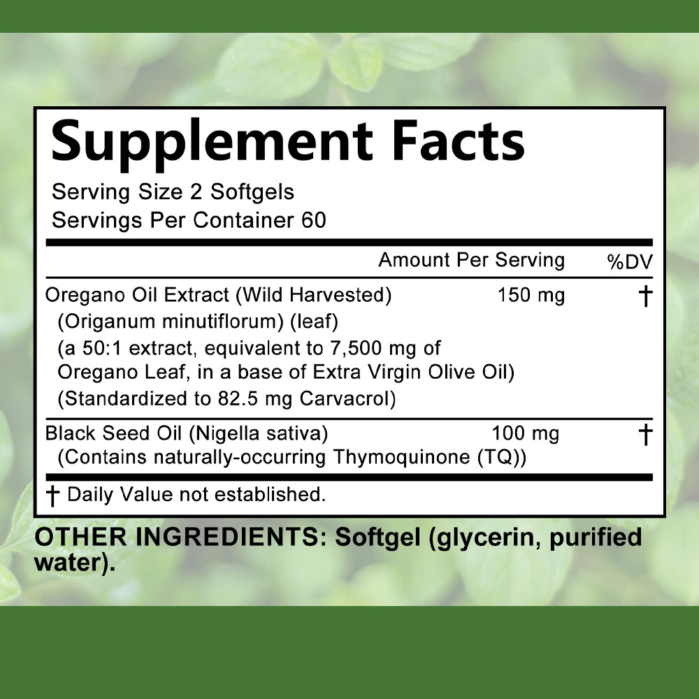 Oregano Oil Capsules 7500mg–Promote digestion, enhance energy and immunity