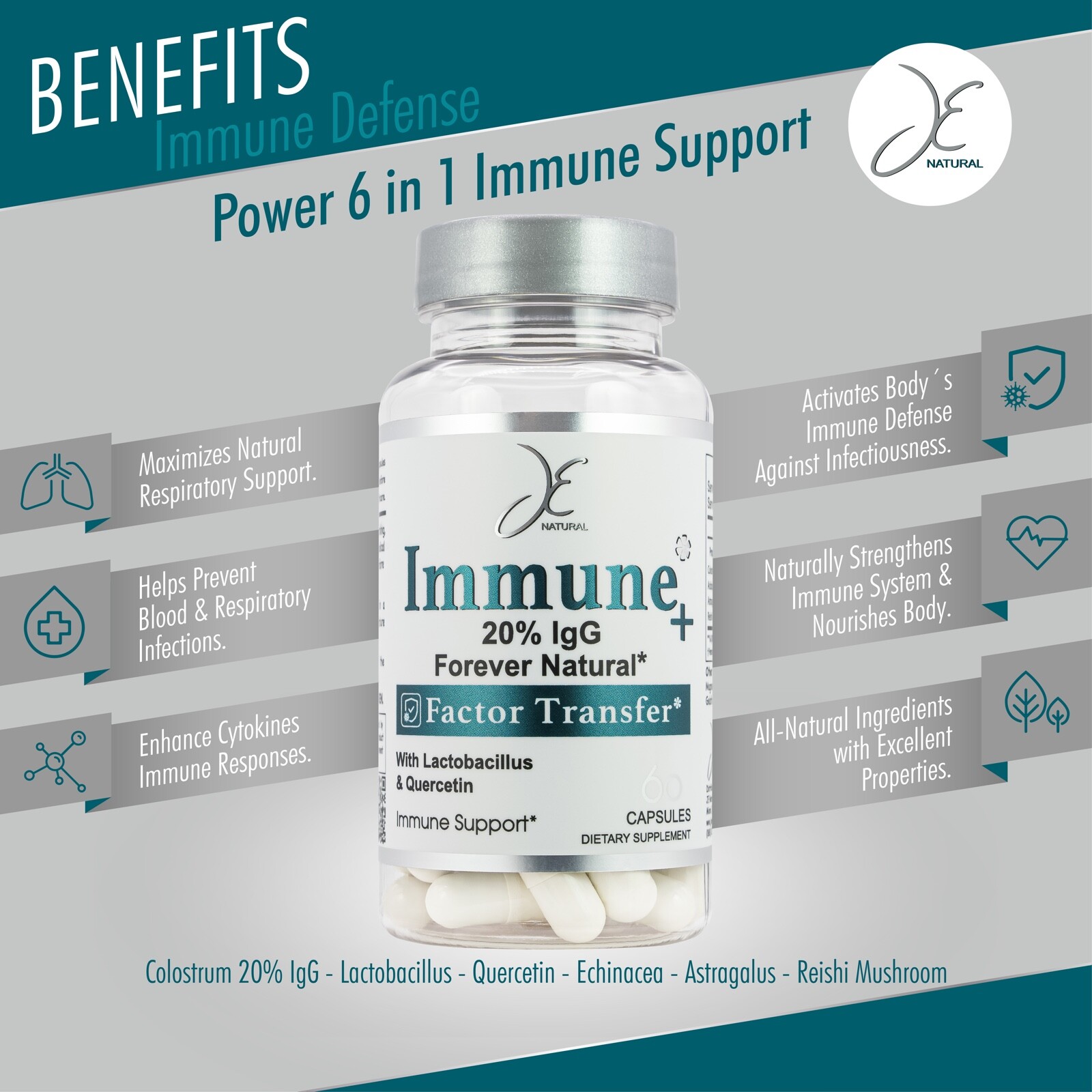 Best Immune System Booster 60 cap Colostrum, Probiotics, Echinacea, Quercetin.