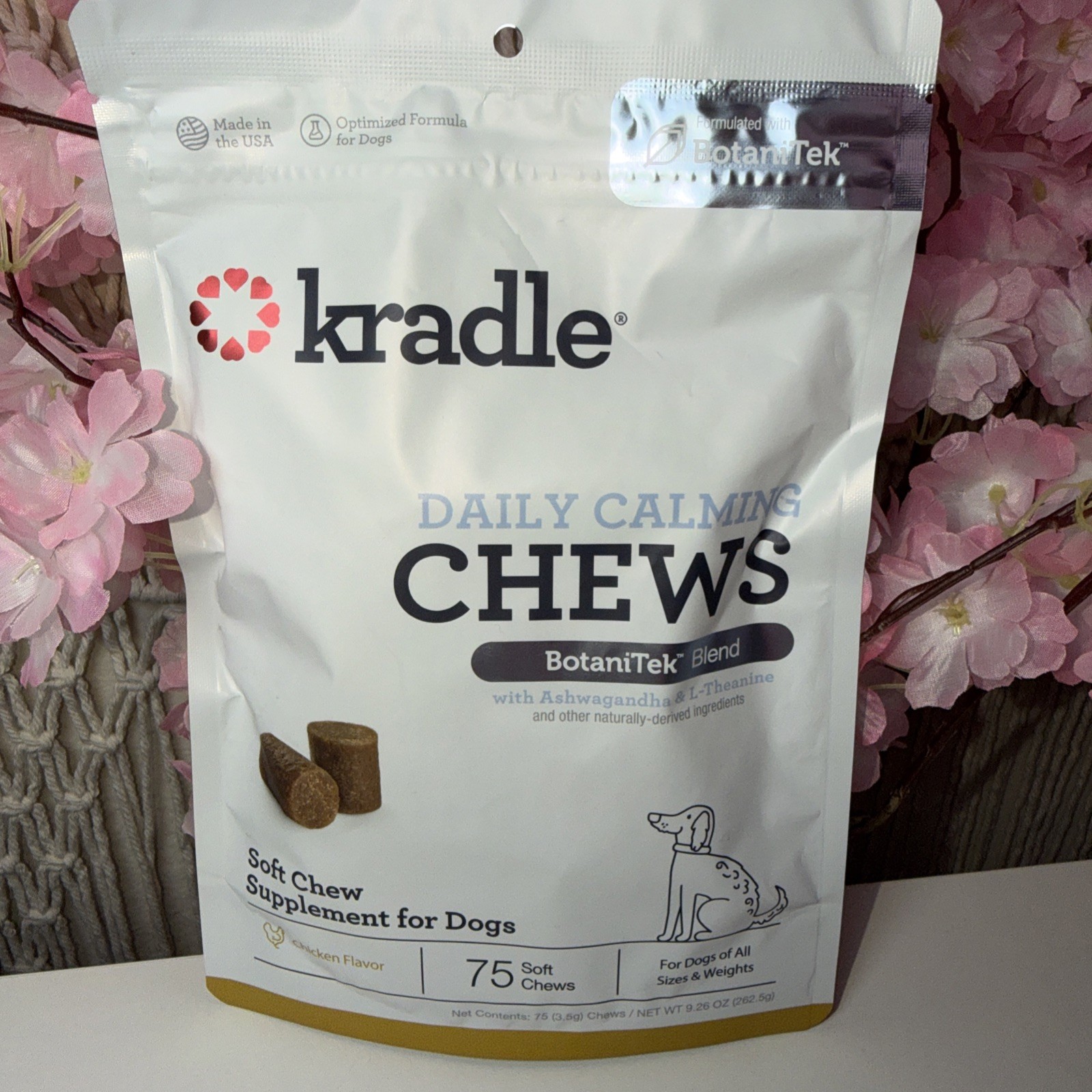 Kradle Daily Calming Chews Dogs 75 Soft Chicken Flavor Ashwagandha L-Theanine