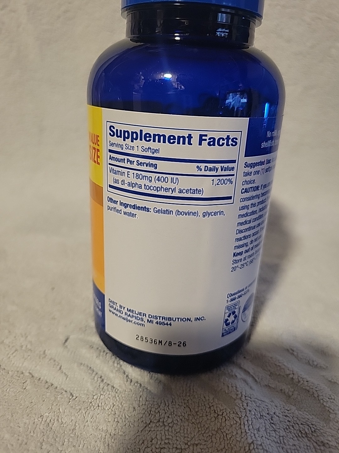 Meijer Wellness Vitamin E 180 mg 400 IU ~ 500 Softgels Each ~ EXP 8/26
