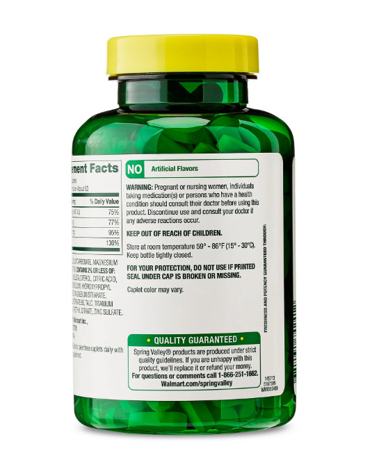 Spring Valley Calcium- Magnesium & Zinc plus Vitamin D3 Coated Caplets- 250 Ct