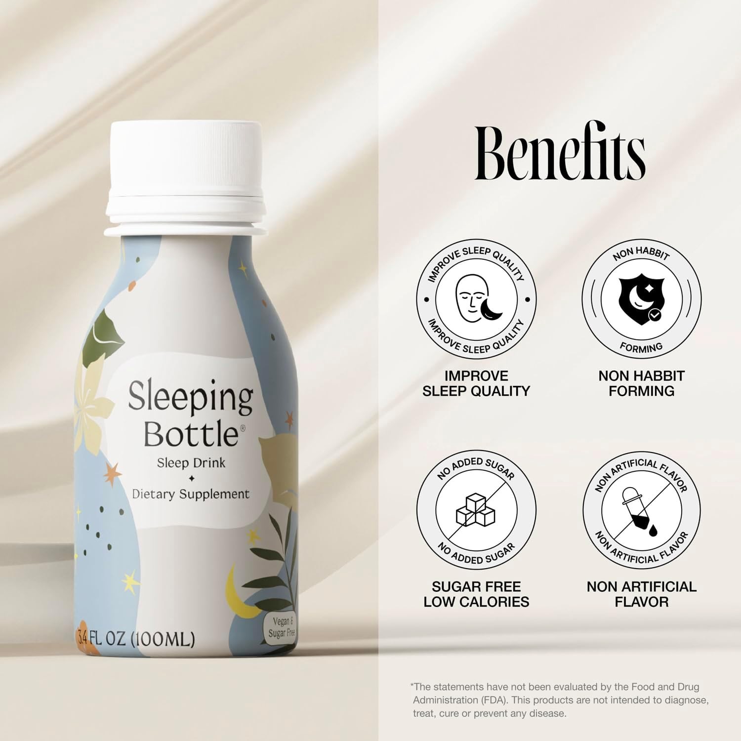 Sleep Aid Drink, Melatonin Free, Vegan, No-Sugar, Cherry (3.4 Fl Oz, Pack of 10)