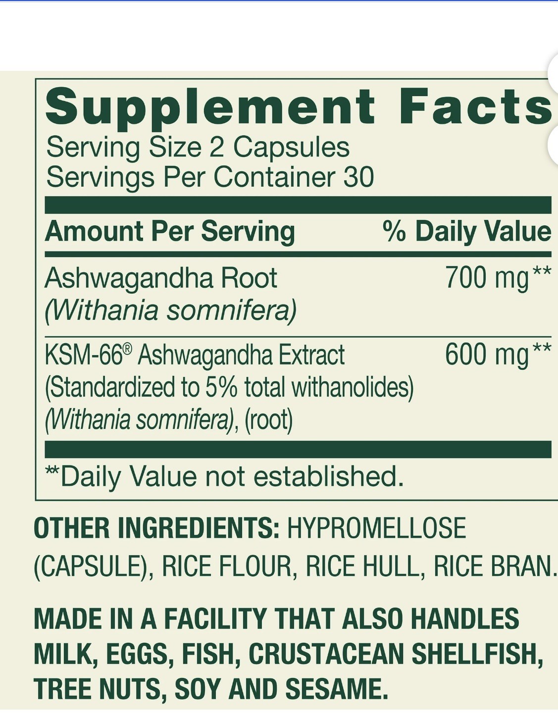 Spring Valley Extra Strength Ashwagandha Dietary Supplement, 1300 mg, 60 Vegetar