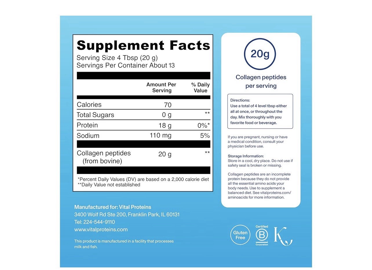 Vital Proteins Collagen Peptides Powder Unflavored Grass Fed Gluten-Free 9.33 oz