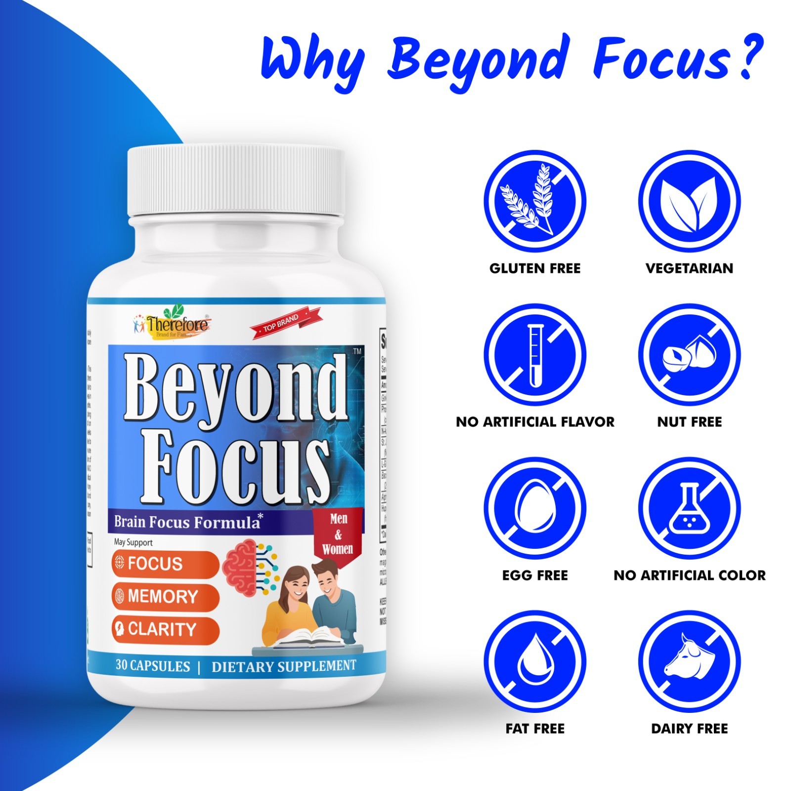 Brain supplement for Memory & Focus, Support Mental Clarity, Attention-30ct