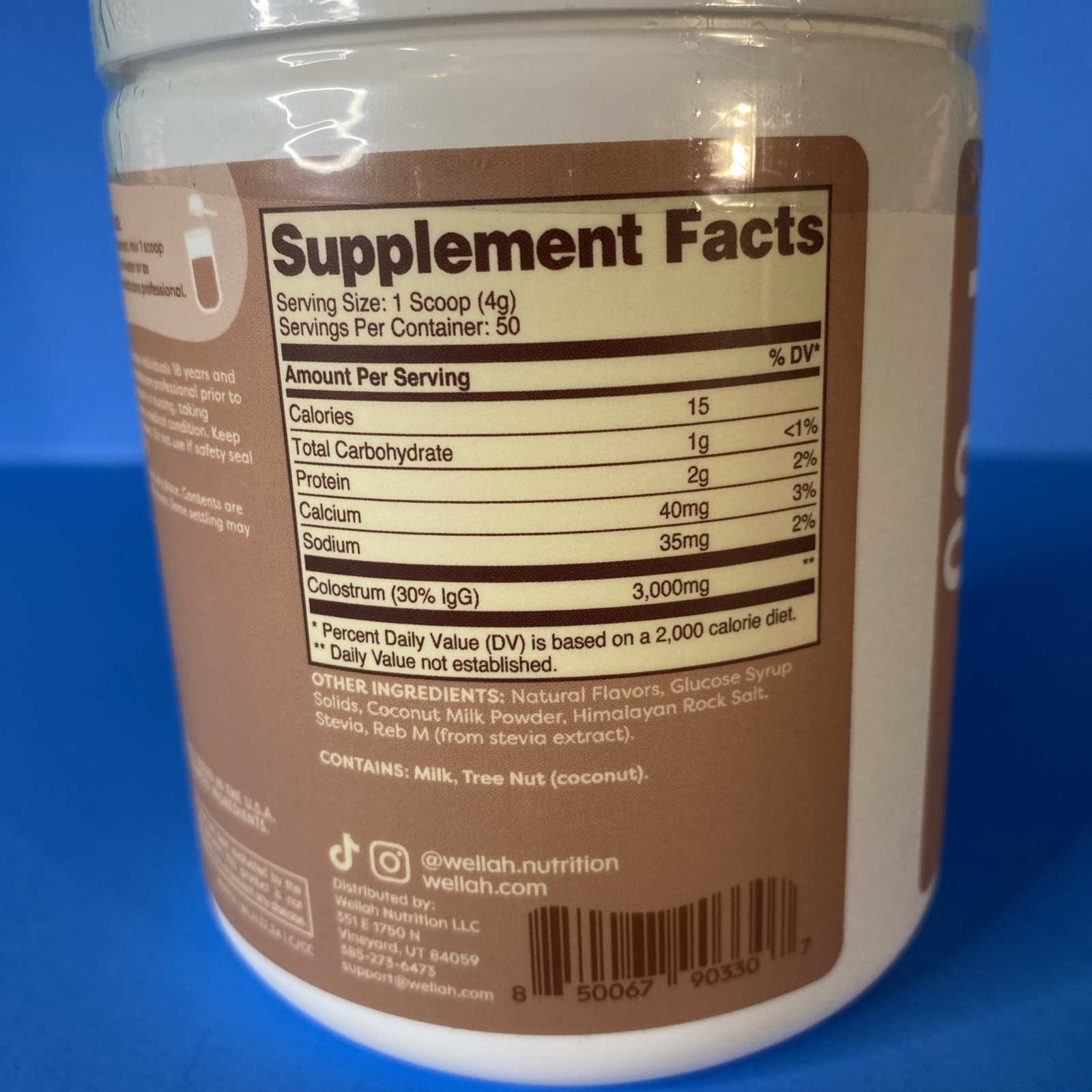 Wellah Colostrum Coconut Cream Flavored 50 servings 3g per serving
