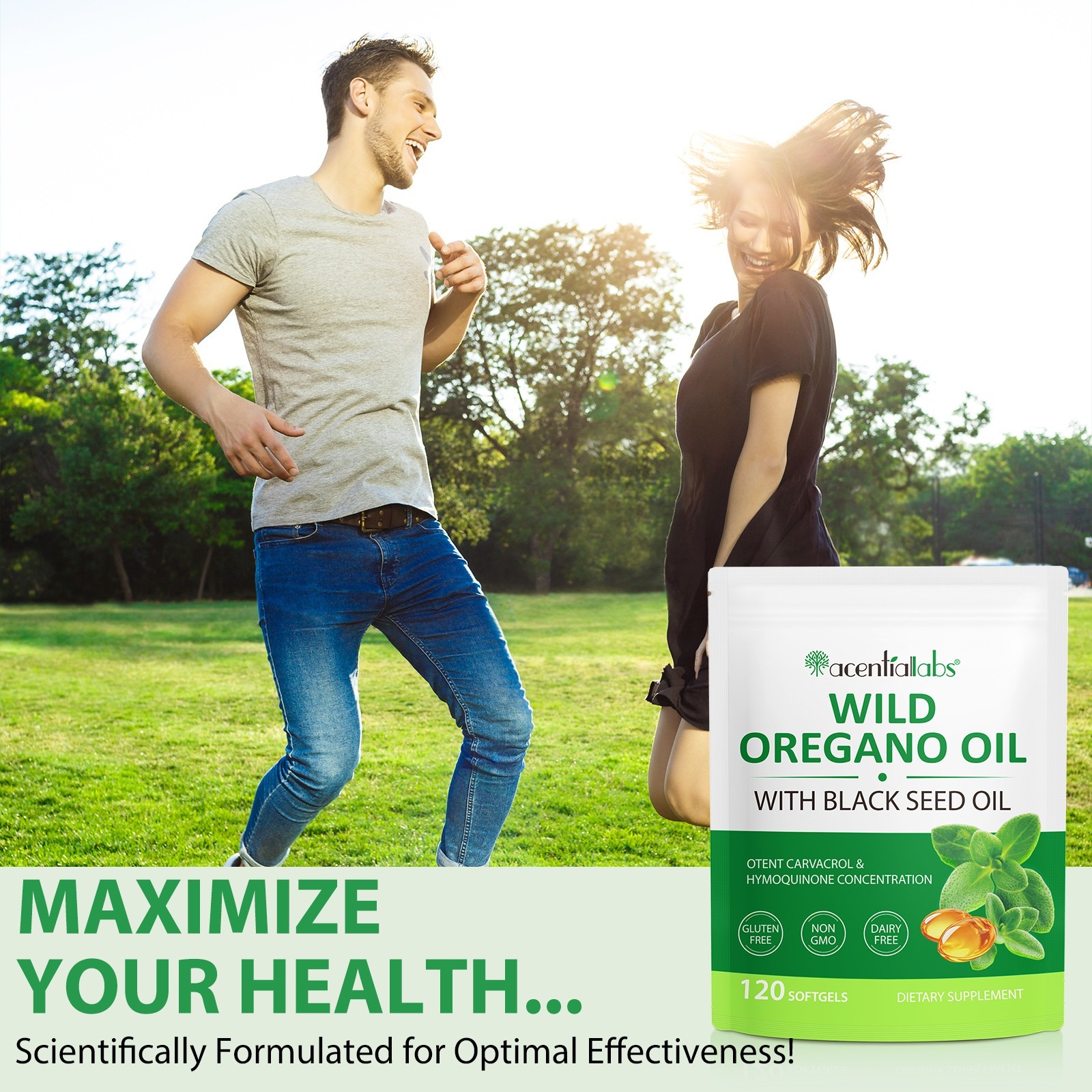 Acentiallabs Organic Wild Oregano Oil Capsules 6000mg Immune Support 120ct