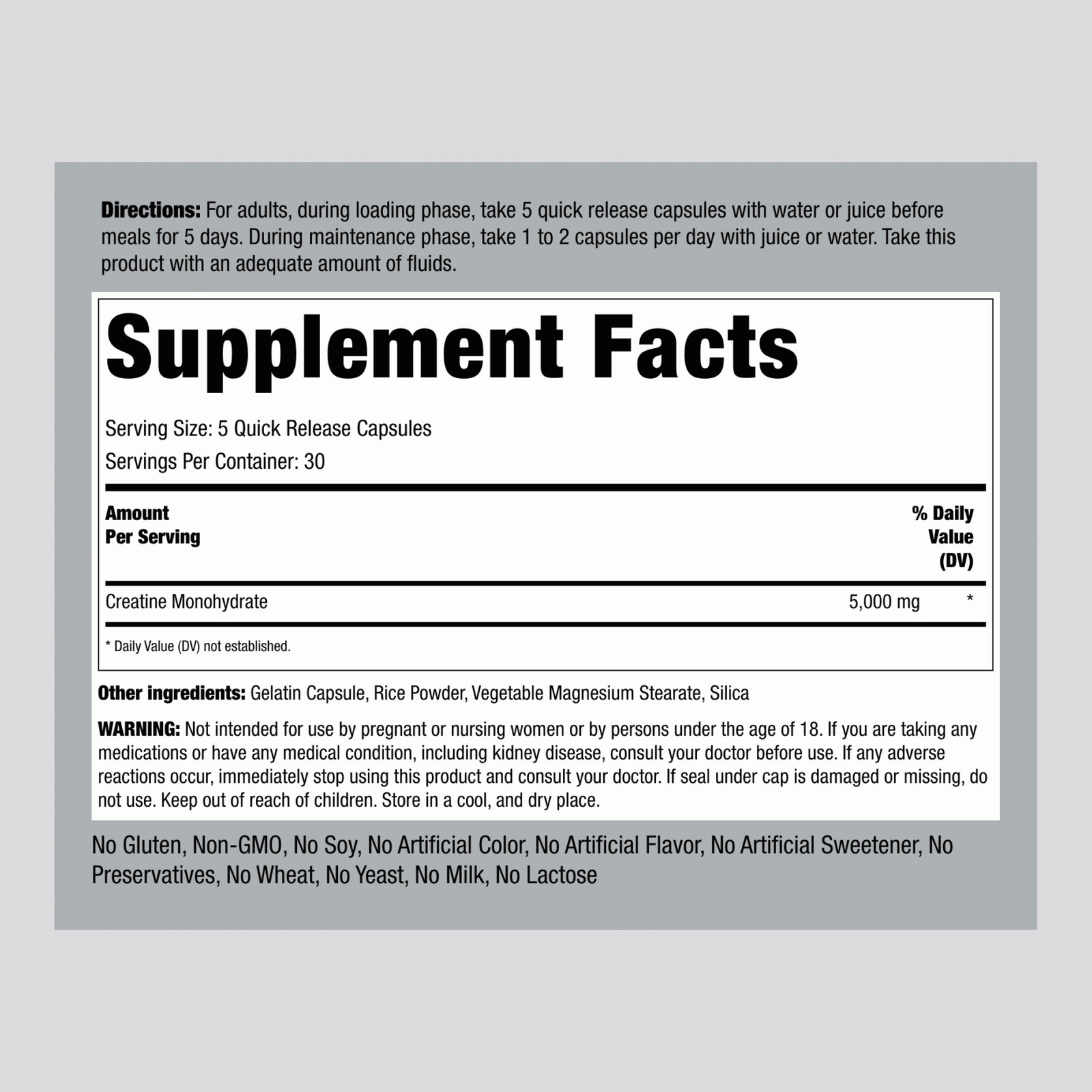 Creatine Monohydrate Capsules | 5g Pills | Micronized | Non-GMO | by Piping Rock