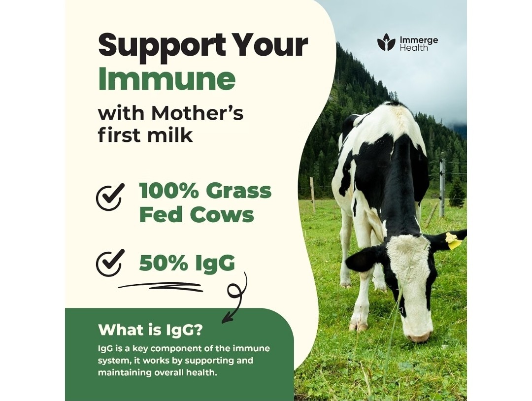 Immerse Health Grass Fed Colostrum 2000mg 120 Capsules Immune & Gut Support