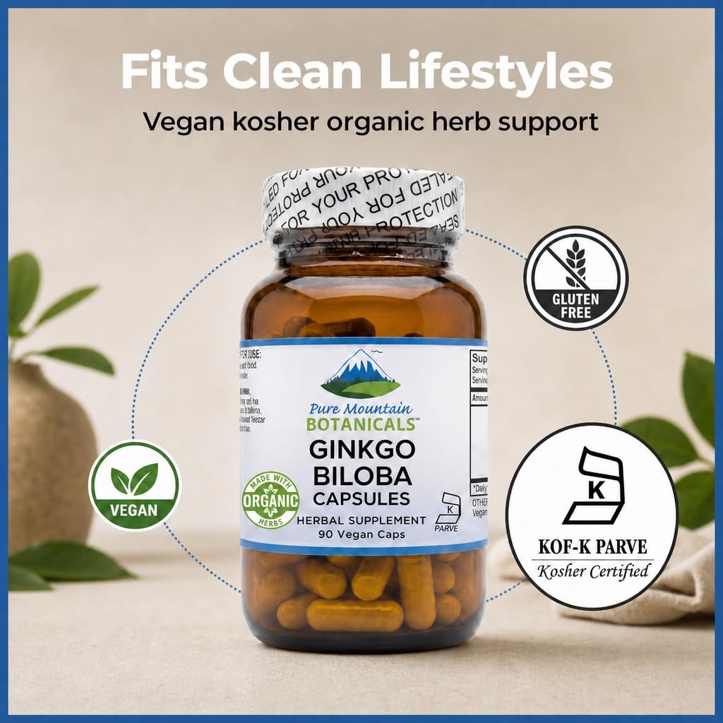 Pure Mountain Botanicals Ginkgo Biloba Capsules – 400mg Organic Ginkgo Biloba