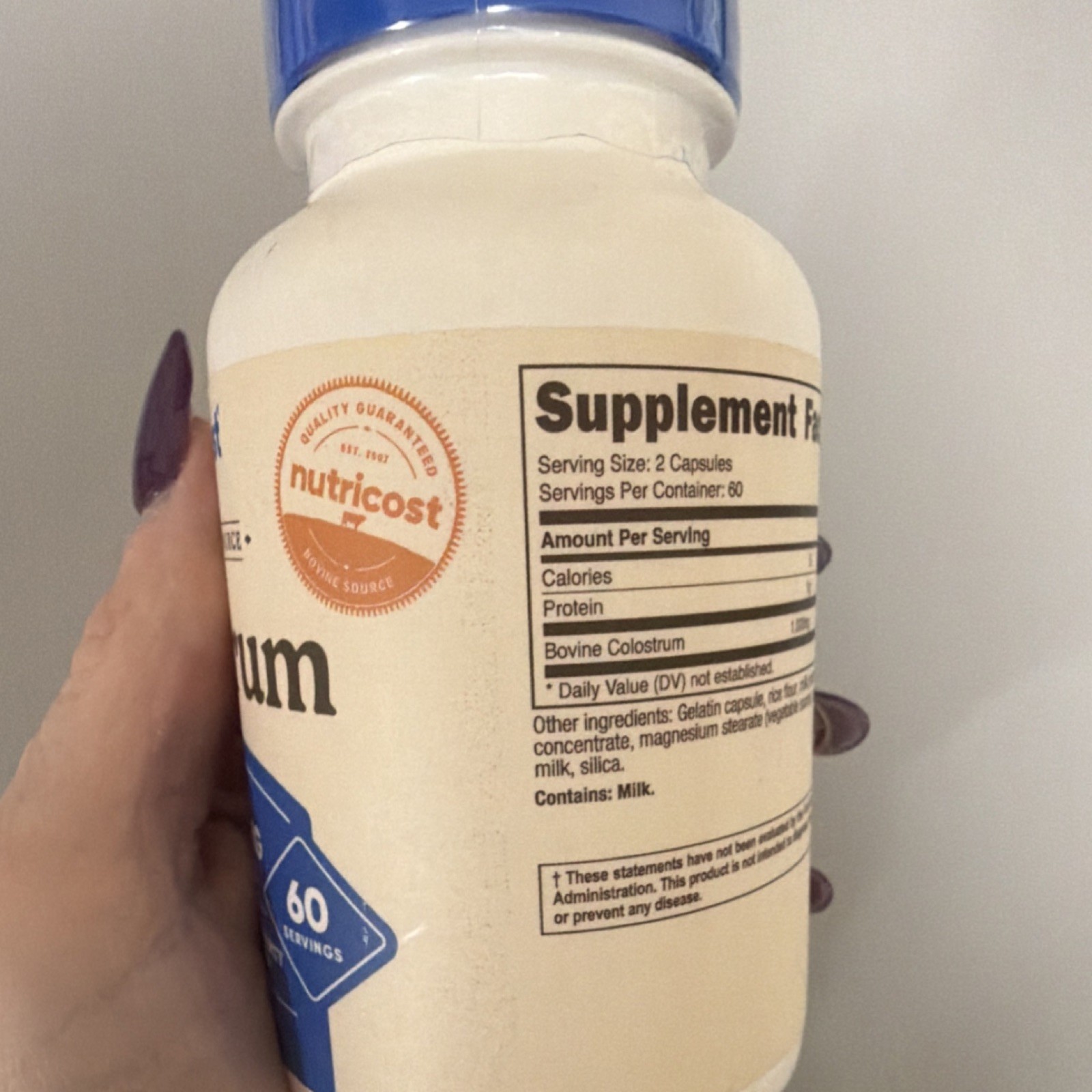 Nutricost Colostrum 1000mg 120 Capsules Non-GMO Third Party Tested